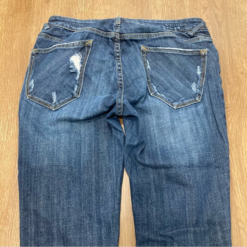 Vigoss Women's Dark Blue Distressed Cropped Jeans The Thompson Tomboy Boyfriend - Picture 6 of 16